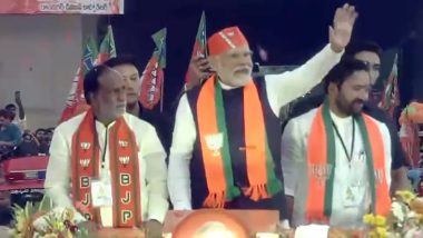 PM Modi Roadshow in Telangana: Prime Minister Narendra Modi Showered with Flower Petals as Roadshow Begins in Hyderabad (Watch Videos)