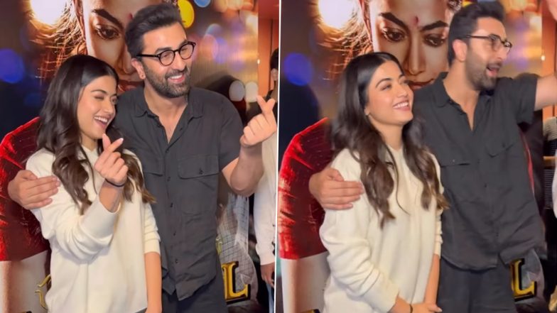 Ranbir Kapoor and Rashmika Mandanna Spread Love With ‘Finger Heart’ Pose at Mumbai Event (Watch Video)