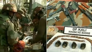 Uri Encounter: Security Forces in Jammu and Kashmir Recover Arms and Ammunitions Cache After Neutralising Two Terrorists (Watch Video)