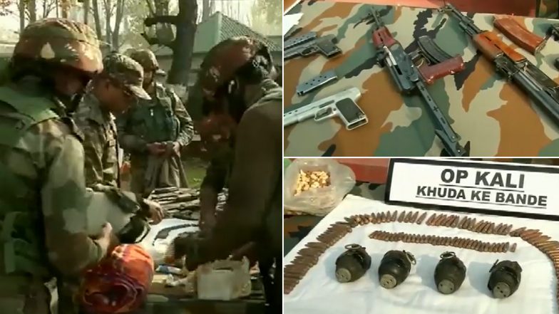 Uri Encounter: Security Forces in Jammu and Kashmir Recover Arms and Ammunitions Cache After Neutralising Two Terrorists (Watch Video)