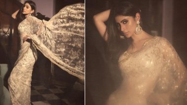 Mouni Roy Radiates Diwali Glam in Gold-Embroidered Saree and Statement Earrings (View Pics)