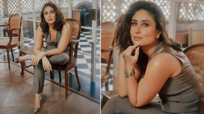 Lady Boss! Kareena Kapoor Khan Serves Glam Goals in Beige Sleeveless Coat With Plunging Neckline and Pants (View Pics)