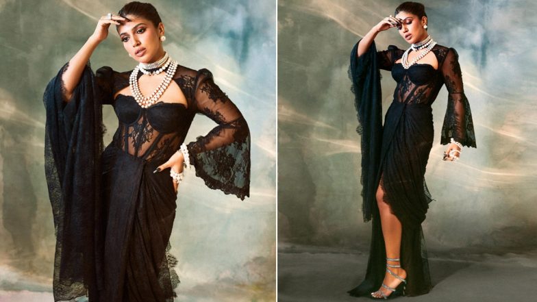 Bhumi Pednekar Revives Retro Glamour With a Chic Black Lace Saree and a Corseted Bodice