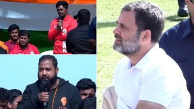 Telangana Assembly Election 2023: Congress Leader Rahul Gandhi Interacts With Auto Rickshaw Drivers and Sanitary Workers in Jubilee Hills (Watch Video)