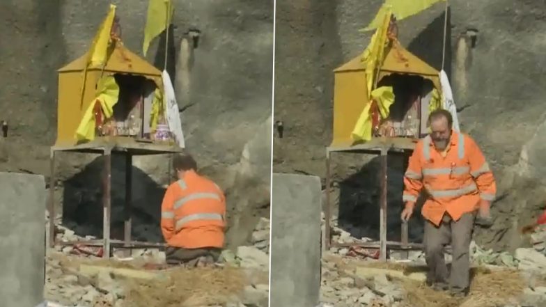 Uttarakhand: Arnold Dix, International Tunnelling Expert, Offers Prayers at Temple of Local Deity After Successful Rescue Operation at Silkyara Tunnel (Watch Video)