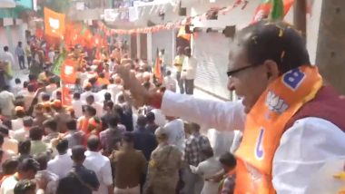 Madhya Pradesh Assembly Elections 2023: CM Shivraj Singh Chouhan Holds Roadshow in Sagar, Greets People on Diwali Festival (Watch Video)