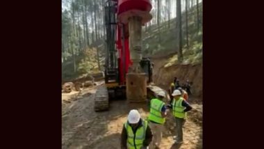 Uttarakhand Tunnel Collapse: Vertical Drilling Underway To Rescue Workers Trapped in Uttarkashi Tunnel (Watch Video)