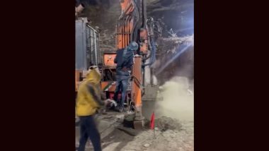 Uttarkashi Tunnel Collapse: Vertical Drilling of 19.2 Metres Done on First Day To Rescue Trapped Workers From Silkyara Tunnel (Watch Video)