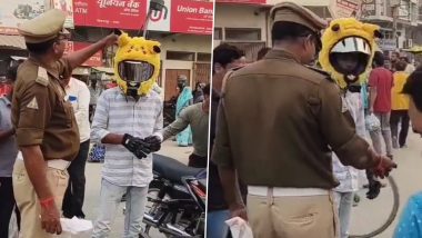 'Khargosh Ho?’: Cop’s Humorous Conversation With Man Wearing Pikachu-Inspired Helmet During Checking Goes Viral (Watch Video)