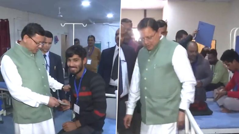 Uttarakhand: CM Pushkar Singh Dhami Meets Rescued Tunnel Workers at Community Health Centre, Hands Over Relief Cheques (Watch Videos)