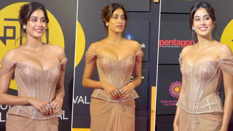 MAMI Film Festival 2023: Janhvi Kapoor Dazzles in Beige Corset Gown; Fan Says, 'Bawaal Lag Rahi Ho’ (Watch Video)