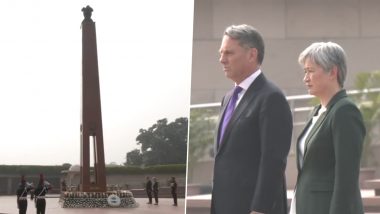 Australian Deputy PM Richard Marles, Foreign Minister Penny Wong Lay Wreath at National War Memorial in Delhi Amid Second India-Australia 2+2 Ministerial Dialogue (Watch Video)