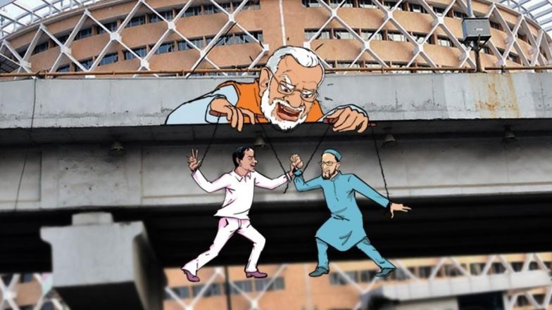 Telangana Assembly Elections 2023: Congress Displays CM K Chandrasekhar Rao, AIMIM Chief Asaduddin Owaisi As Puppets in PM Narendra Modi’s Hands