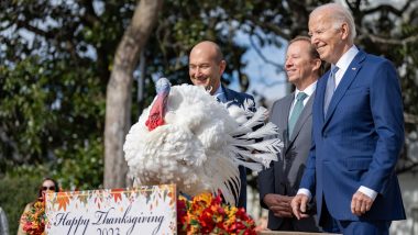 Thanksgiving 2023: US President Joe Biden Pardons National Thanksgiving Turkeys While Marking His 81st Birthday With Jokes About His Age (Watch Video)