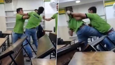 Students Fight Inside Allen Classroom Video: Two Students Fight, Brutally Thrash Each Other Over Seating Issue at Coaching Facility