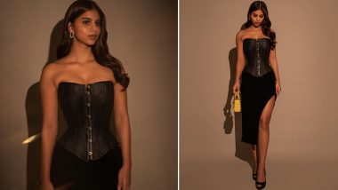 Suhana Khan Exudes 'Sexy' Vibes in Black Corset Top Paired With Thigh-High Slit Skirt (View Pics)