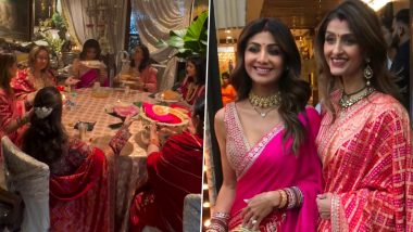 Karwa Chauth 2023: Shilpa Shetty Kundra Shares Glimpse From Puja, Stuns in Pink Saree (Watch Videos)