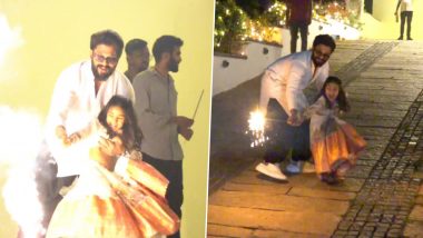 Allu Arjun Celebrates Diwali by Bursting Firecrackers With Daughter Arha in Hyderabad (Watch Video)