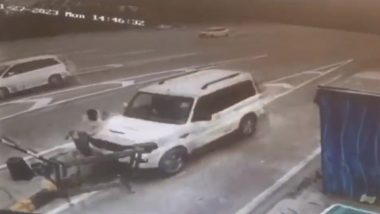 Uttar Pradesh Road Accident: Speeding SUV Hits Toll Plaza Worker, Tosses Him Several Metres Away in Saharanpur, Driver Detained (Watch Video)