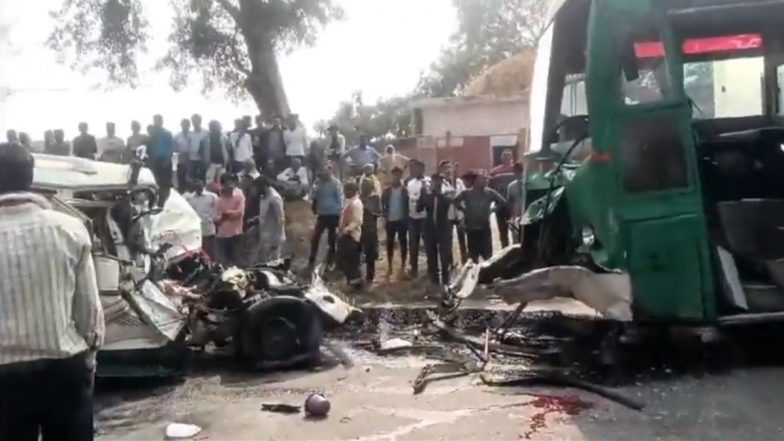 Uttar Pradesh Road Accident: Five Die As Bus Crashes Into Car in Chitrakoot