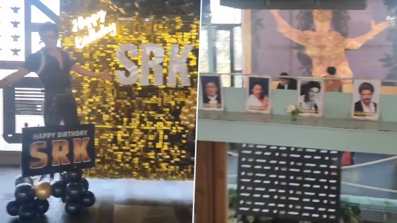 Shah Rukh Khan Birthday: Jawan Star's Fans Prepare Grand Celebration for Him With Photos, Dazzling Decorations and DJ (Watch Video)