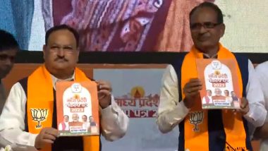 Madhya Pradesh Assembly Elections 2023: BJP President JP Nadda Releases Sankalp Patra for MP Polls (Watch Video)