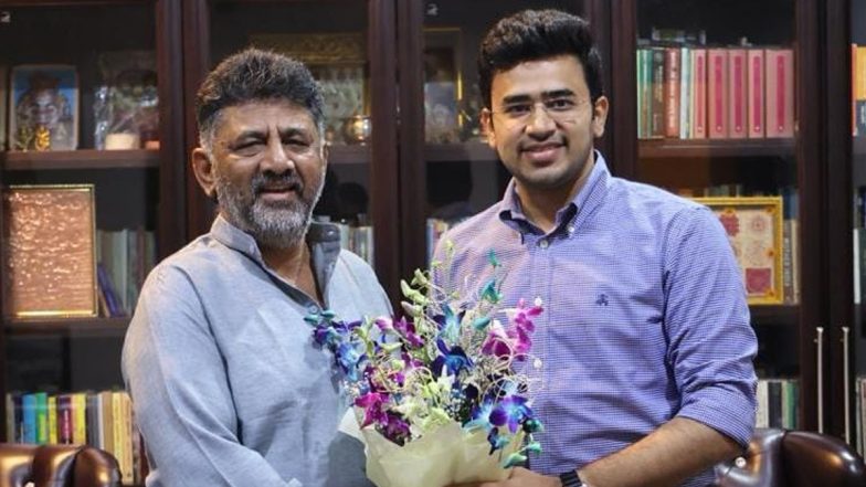 Bengaluru: BJP MP Tejasvi Surya Visits Karnataka Deputy CM DK Shivakumar at His Residence (See Pic)