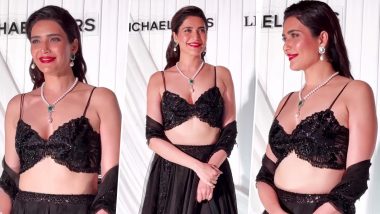 Karishma Tanna Exudes Elegance in Black Bralette Top and Oversized Skirt Paired With Matching Dupatta (Watch Video)