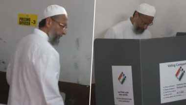 Telangana Assembly Elections 2023: AIMIM President Asaduddin Owaisi Casts Vote at Hyderabad Polling Booth (Watch Videos)