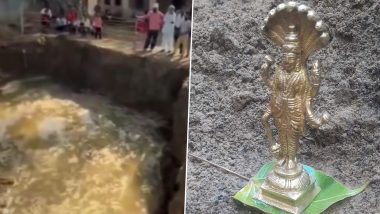 Gold Idol of Lord Vishnu Unearthed in Uttar Pradesh's Pilibhit During Excavation, Devotees Gather to Offer Prayers (Watch Video)