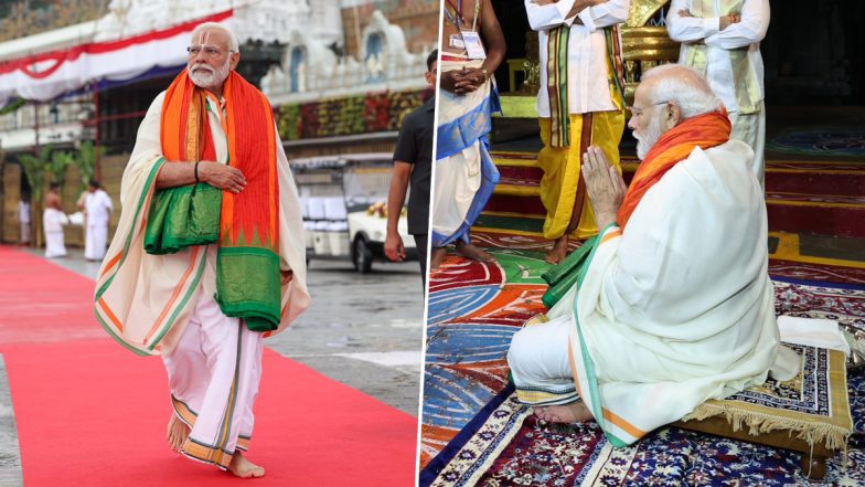 Andhra Pradesh: PM Narendra Modi Offers Prayers at Sri Venkateswara Swamy Temple in Tirumala (See Pics)