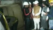 Uttarkashi Tunnel Collapse: Uttarakhand CM Pushkar Singh Dhami Takes Stock of Silkyara Tunnel Rescue Efforts, Talks to Trapped Workers Through Communication Setup (See Pics and Video)