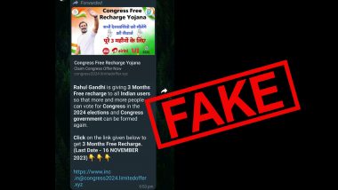 Rahul Gandhi Is Giving 3 Months Free Recharge To All Indian Users To Vote for Congress in 2024 Lok Sabha Elections? Fake Messages Goes Viral on WhatsApp, Here's a Fact Check