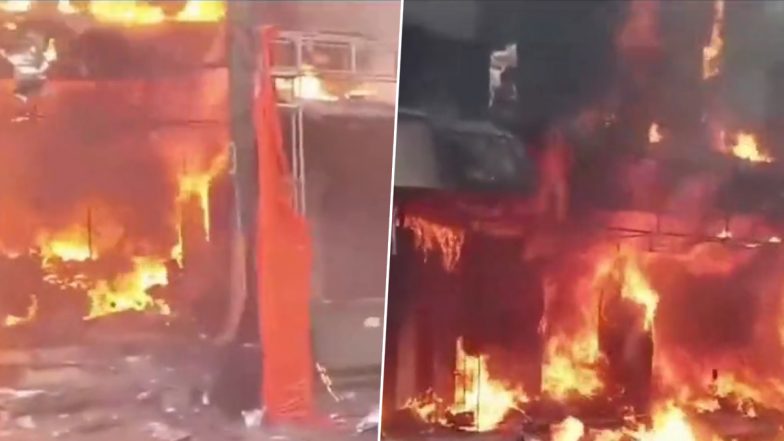 Gujarat Fire: Blaze Erupts At Shop in Rajkamal Chowk in Surendranagar's Dhangadhra, Video Shows Raging Flames