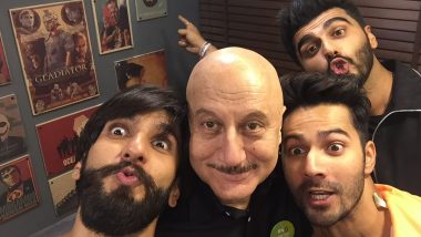 Anupam Kher Shares Nostalgic Throwback with Ranveer Singh, Varun Dhawan, and Arjun Kapoor, Draws 'Padosan' Connection to Hilarious Moment (View Pic)
