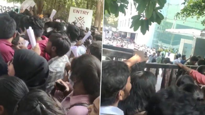 Hyderabad: Stampede-Like Situation Outside Firm During Walk-in Interview as Job Seekers Tussle With Each Other at Entry Gate