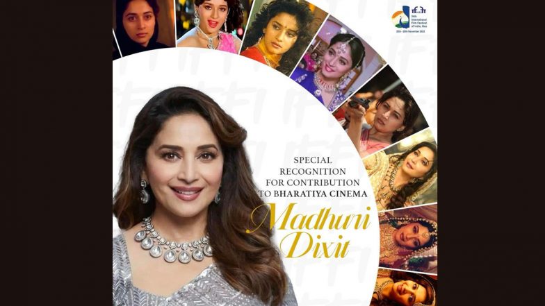 54th International Film Festival of India: Anurag Thakur Presents 'Special Recognition for Contribution to Bharatiya Cinema' Award to Madhuri Dixit