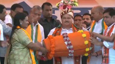 Chhattisgarh Assembly Election 2023: BJP President JP Nadda Plays Traditional Drum During His Visit to Chhal Ahead of Polling Day (Watch Video)