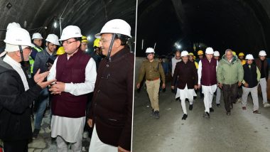 Uttarkashi Tunnel Collapse: Uttarakhand CM Pushkar Singh Dhami Takes Stock of Rescue Operation in Silkyara (See Pics)