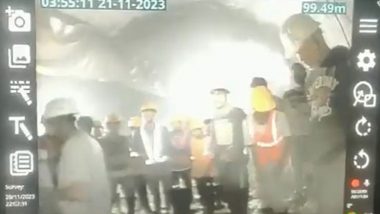 Uttarkashi Tunnel Collapse: First Visuals of Silkyara Tunnel Emerge, Show Trapped Workers Communicating With Rescuers and in Good Health (Watch Video)