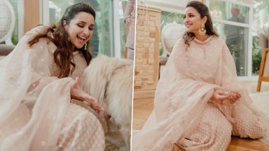 Parineeti Chopra-Raghav Chadha Wedding: Actress Radiates Joy in Unseen Snaps from Ardaas Ritual, Dazzles in Pastel Pink with a Playful Pooch Companion (View Pics)