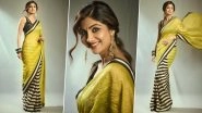 Shilpa Shetty&rsquo;s Beautiful Mustard-Striped Saree Is Your Ultimate Pick To Ace This Wedding Season! (View Pics)