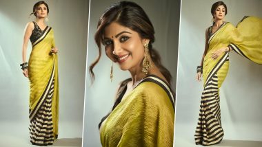 Shilpa Shetty’s Beautiful Mustard-Striped Saree Is Your Ultimate Pick To Ace This Wedding Season! (View Pics)