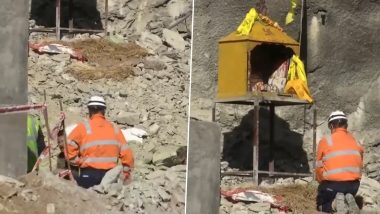 Uttarkashi Tunnel Collapse: International Tunneling Expert Arnold Dix Joins Silkyara Tunnel Rescue Mission, Offers Prayer at Temple (Watch Video)