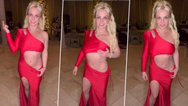 Britney Spears Celebrates Year-Round Festivities in Stunning Red Cutout Dress After Record-Breaking Success of Her Memoir (Watch Video)