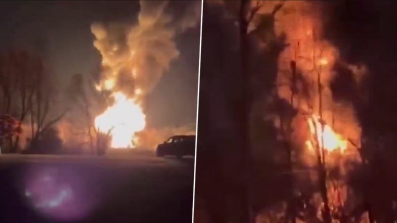 US Fire Videos: Oil Refinery Explosion Sparks Massive Blaze in Michigan's White Lake, Emergency Crews on Scene