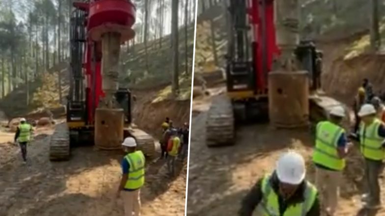 Uttarkashi Tunnel Collapse: SJVN Begins Vertical Drilling as Second Option in Silkyara Tunnel for Rescue Operation (Watch Video)