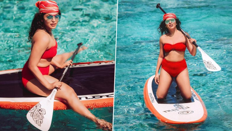 Rima Kallingal Soaks Up the Sun in Hot Red Bikini, Takes on the Maldives Waves with Paddle Surfing Adventure (View Pics)