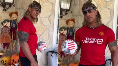 Dwayne Johnson Dons Man United Tee and Blonde Wig As He Turns Into David Beckham This Halloween (Watch Video)