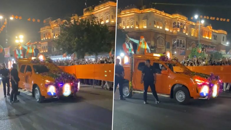 Rajasthan Assembly Election 2023: PM Narendra Modi Gets Roaring Welcome in Jaipur (Watch Video)